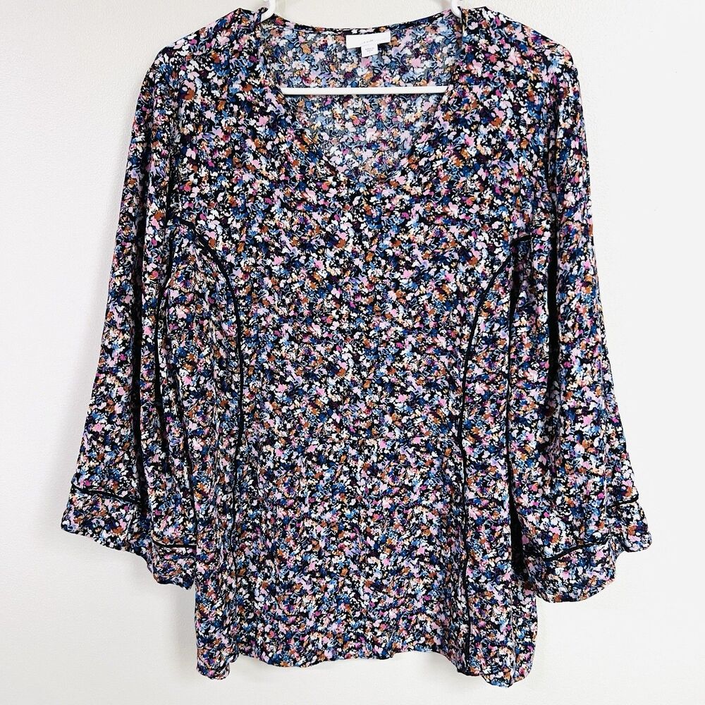 J. Jill Colorful Dixie Floral Billowy Lightweight Flowy Blouse Boho Size Large - Picture 2 of 9